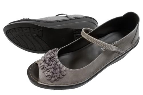 【インコルジェ 3221 パープル】フラワーモチーフオープントゥシューズ