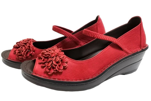 【インコルジェ 3221 レッド】フラワーモチーフオープントゥシューズ