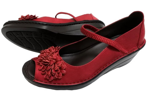 【インコルジェ 3221 レッド】フラワーモチーフオープントゥシューズ