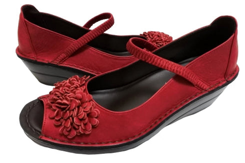 【インコルジェ 3221 レッド】フラワーモチーフオープントゥシューズ