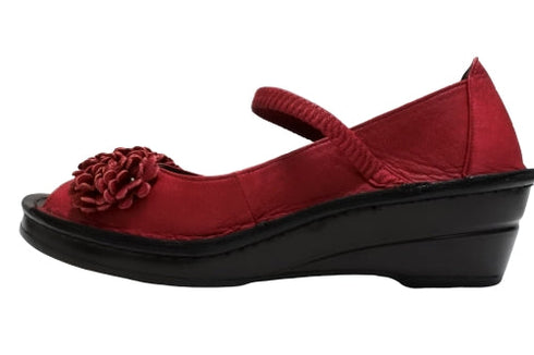 【インコルジェ 3221 レッド】フラワーモチーフオープントゥシューズ