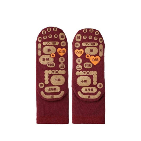 【TSUBOレシピPLUS 33030 ダークレッド】両面足つぼソックス 先丸タイプ靴下 22cm-25cm
