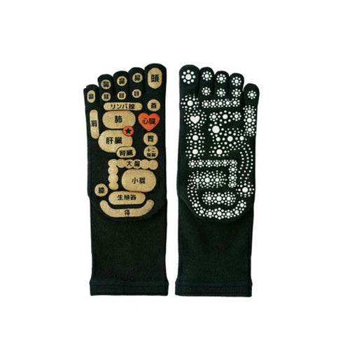 【TSUBOレシピPLUS 33032 ブラック】両面足つぼソックス 5本指タイプ靴下 22cm-25cm