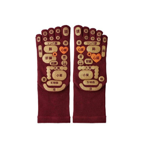 【TSUBOレシピPLUS 33032 ダークレッド】両面足つぼソックス 5本指タイプ靴下 22cm-25cm