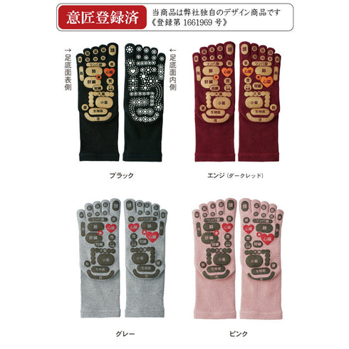 【TSUBOレシピPLUS 33032 ダークレッド】両面足つぼソックス 5本指タイプ靴下 22cm-25cm
