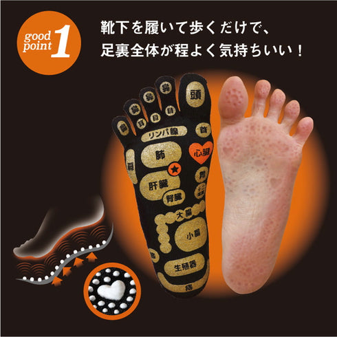 【TSUBOレシピPLUS 33040 ブラック】両面足つぼソックス 先丸タイプ靴下 25cm-27cm