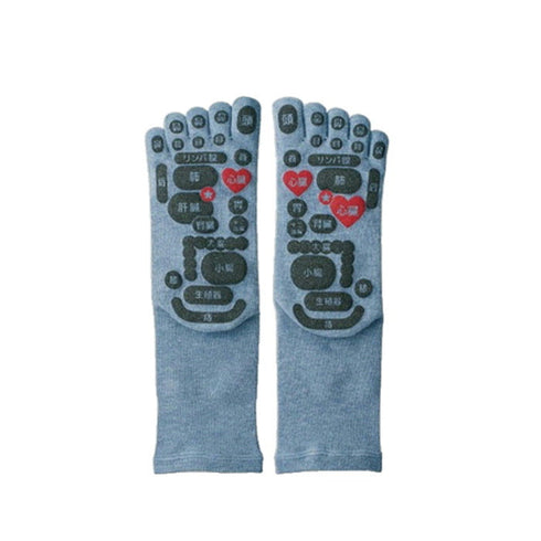 【TSUBOレシピPLUS 33042 ブルー】両面足つぼソックス 5本指タイプ靴下 25cm-27cm