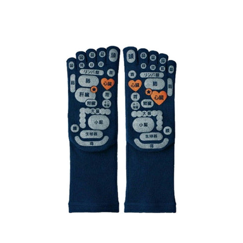 【TSUBOレシピPLUS 33042 ネイビー】両面足つぼソックス 5本指タイプ靴下 25cm-27cm