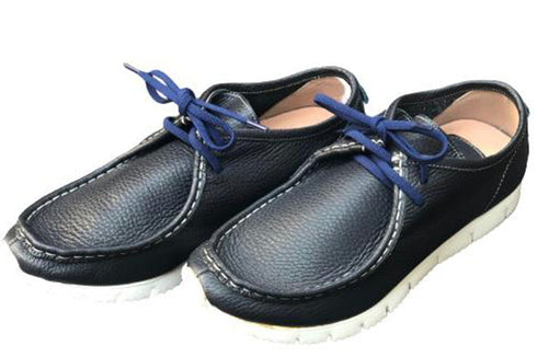 【arui_toe 3590 ダークネイビー】本革コンフォートモカシン靴紐シューズ