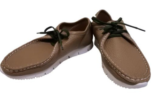 【arui_toe 3590 グレージュ】本革コンフォートモカシン靴紐シューズ