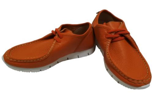 【arui_toe 3590 オレンジ】本革コンフォートモカシン靴紐シューズ