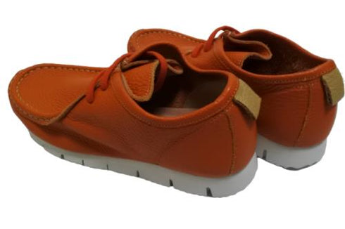 【arui_toe 3590 オレンジ】本革コンフォートモカシン靴紐シューズ