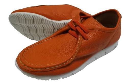 【arui_toe 3590 オレンジ】本革コンフォートモカシン靴紐シューズ
