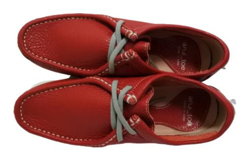 【arui_toe 3590 レッド】本革コンフォートモカシン靴紐シューズ
