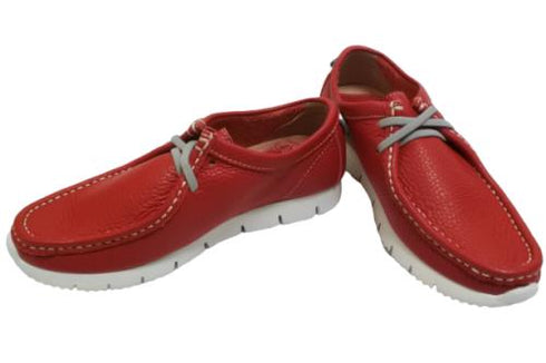 【arui_toe 3590 レッド】本革コンフォートモカシン靴紐シューズ