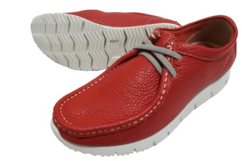 【arui_toe 3590 レッド】本革コンフォートモカシン靴紐シューズ