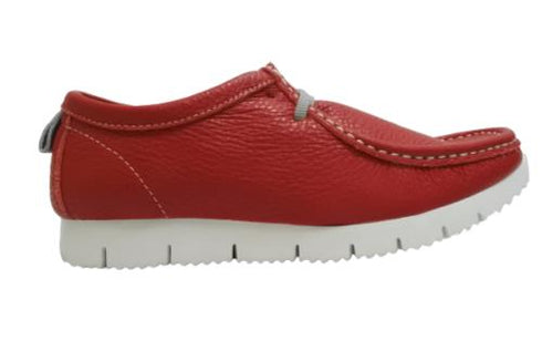 【arui_toe 3590 レッド】本革コンフォートモカシン靴紐シューズ