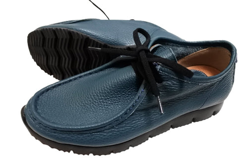 【arui_toe 3590BL ブルー】本革コンフォートモカシン靴紐シューズ