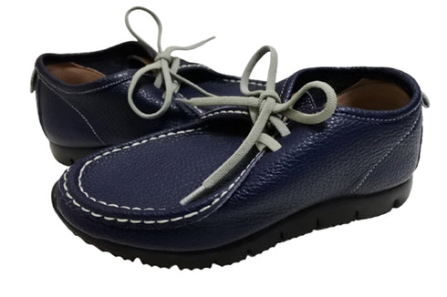 【arui_toe 3590BL ネイビー】本革コンフォートモカシン靴紐シューズ
