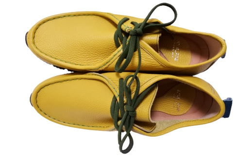 【arui_toe 3590BL イエロー】本革コンフォートモカシン靴紐シューズ