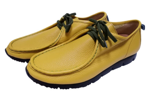 【arui_toe 3590BL イエロー】本革コンフォートモカシン靴紐シューズ