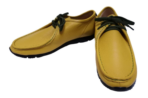 【arui_toe 3590BL イエロー】本革コンフォートモカシン靴紐シューズ