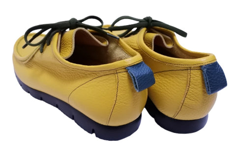 【arui_toe 3590BL イエロー】本革コンフォートモカシン靴紐シューズ