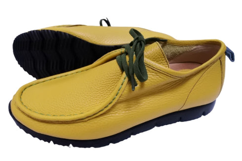 【arui_toe 3590BL イエロー】本革コンフォートモカシン靴紐シューズ