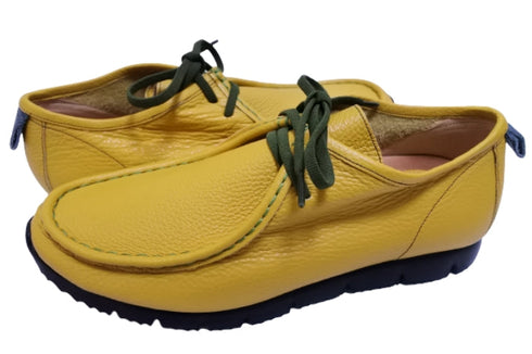 【arui_toe 3590BL イエロー】本革コンフォートモカシン靴紐シューズ