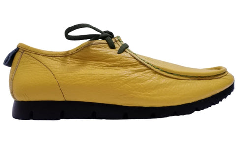 【arui_toe 3590BL イエロー】本革コンフォートモカシン靴紐シューズ
