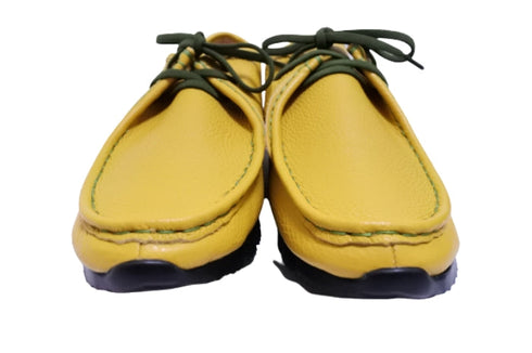 【arui_toe 3590BL イエロー】本革コンフォートモカシン靴紐シューズ