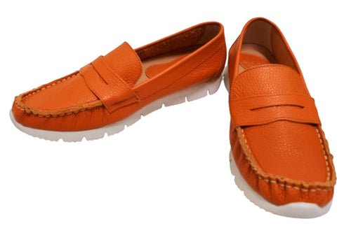 【arui_toe 39512 オレンジ】本革コンフォートローファー