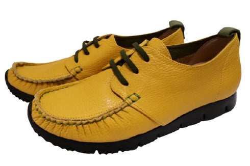 【arui_toe 3955BL イエロー】本革コンフォートモカシンデッキシューズ