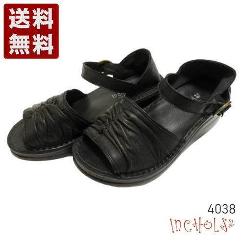 【インコルジェ 4038 ブラック】ふんわりギャザーサンダル