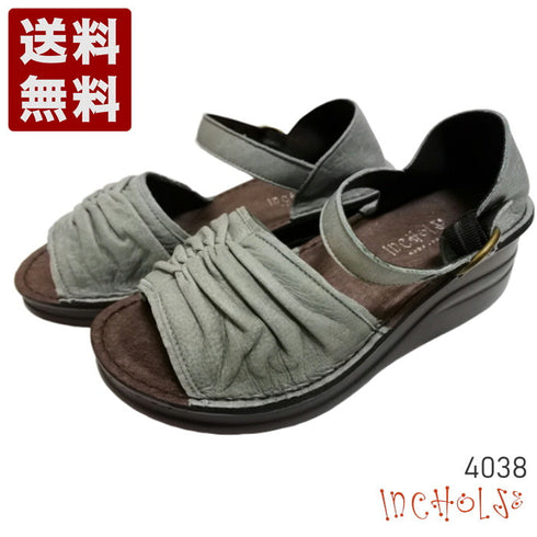 【インコルジェ 4038 ブルー】ふんわりギャザーサンダル