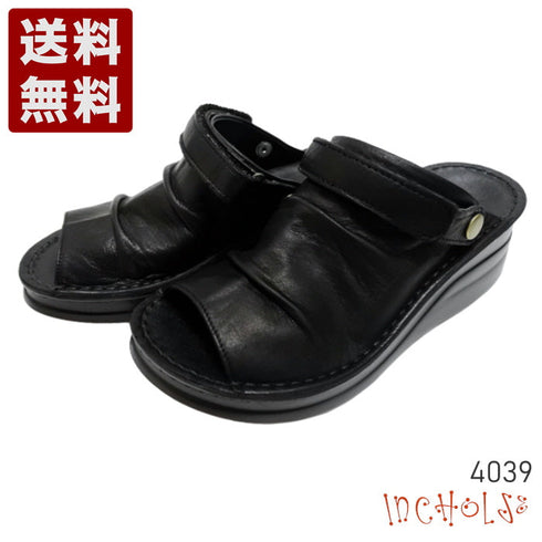 【インコルジェ4039 ブラック】オープントゥくしゅくしゅ2WAYサボ風サンダル