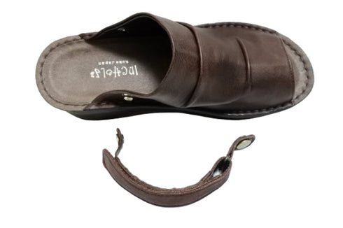 【インコルジェ4039 ダークブラウン】オープントゥくしゅくしゅ2WAYサボ風サンダル