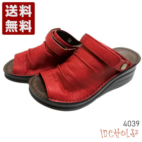 【インコルジェ4039 レッド】オープントゥくしゅくしゅ2WAYサボ風サンダル