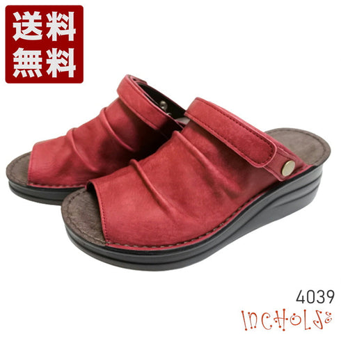 【インコルジェ4039 ワイン】オープントゥくしゅくしゅ2WAYサボ風サンダル