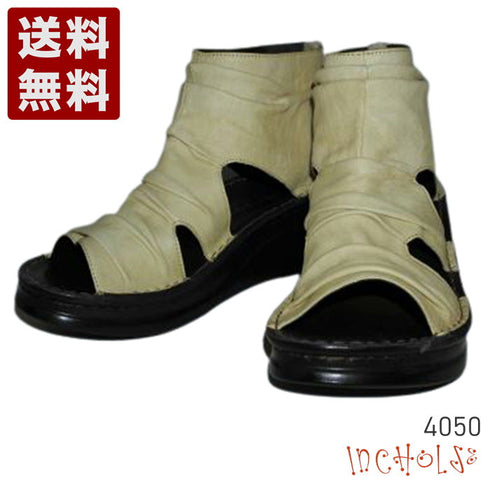 【インコルジェ 4050 ベージュ】本革クロスベルトくしゅふわショートブーツサンダル