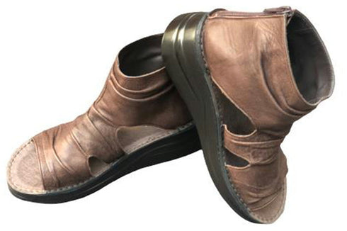 【インコルジェ 4050 ダークブラウン】本革クロスベルトくしゅふわショートブーツサンダル