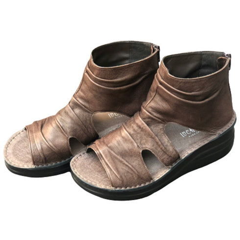 【インコルジェ 4050 ダークブラウン】本革クロスベルトくしゅふわショートブーツサンダル