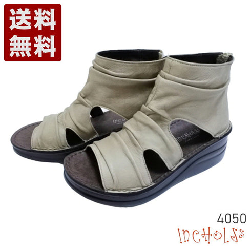 【インコルジェ 4050 グレージュ】本革クロスベルトくしゅふわショートブーツサンダル