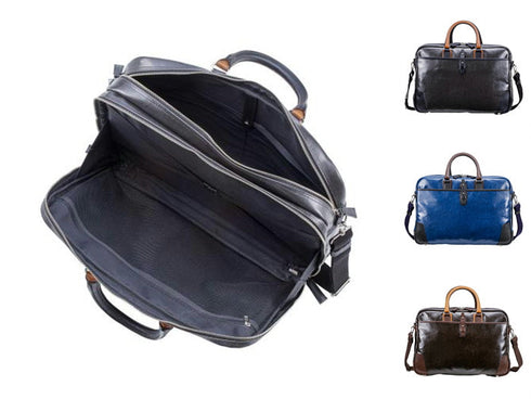 【豊岡鞄 木和田正昭商店 500764 ブルー】帆布と本革の2ルームブリーフケース