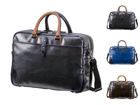 【豊岡鞄 木和田正昭商店 500764 チョコレート】帆布と本革の2ルームブリーフケース