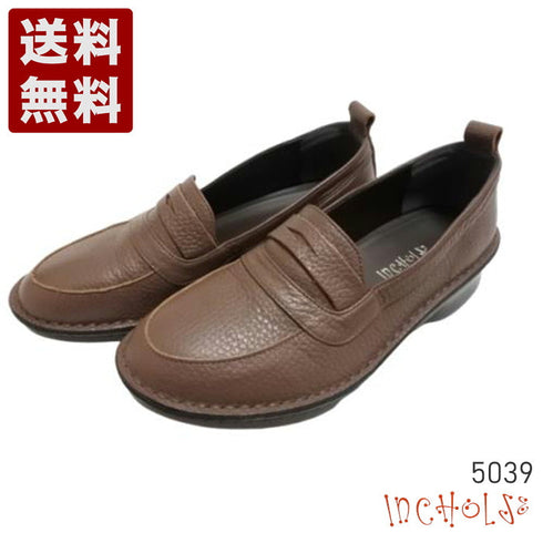 【インコルジェ 5039 ブラウン】シュリンクレザーローファー
