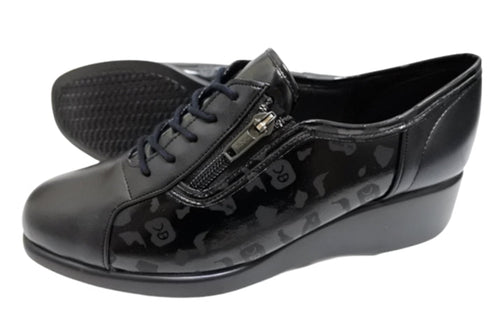 【ナチュラルバック 5283 ブラックエナメル】サイドジップ靴紐シューズ