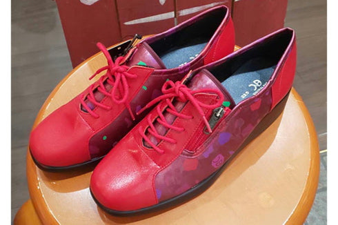 【ナチュラルバック 5283 レッド】サイドジップ靴紐シューズ