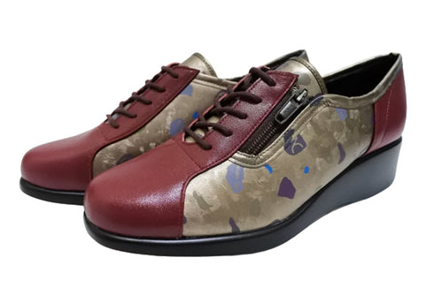 【ナチュラルバック 5283 ワインコンビ】サイドジップ靴紐シューズ