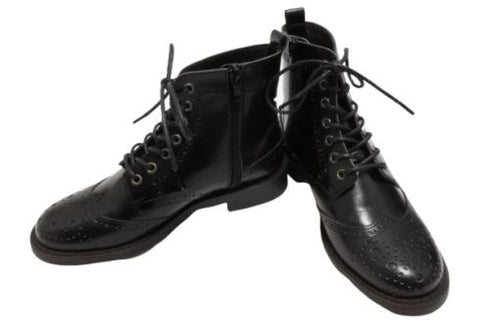 【TODAY'S 5525 ブラック】本革メダリオン靴紐ショートブーツ